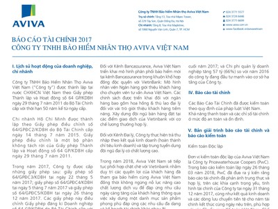 Công ty TNHH Bảo hiểm nhân thọ Aviva Việt Nam công bố báo cáo tài chính kiểm toán năm 2017