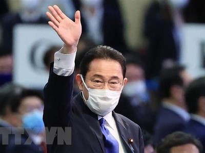 Cựu Ngoại trưởng Nhật Bản Fumio Kishida sau khi được bầu làm tân Chủ tịch đảng Dân chủ Tự do cầm quyền (LDP), tại Tokyo ngày 29/9. (Ảnh: AFP/TTXVN)