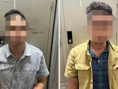 Đối tượng Bùi Minh Ngọc (trái), Nguyễn Trung Sáng. (Ảnh: TTXVN phát)