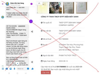 Điện Máy Xanh cho rằng, nhiều đối tượng giả mạo Công ty để lừa đảo.