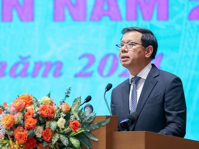 Ông Nguyễn Việt Quang, Tổng Giám đốc Vingroup tham luận tại Hội nghị. Ảnh: VGP 