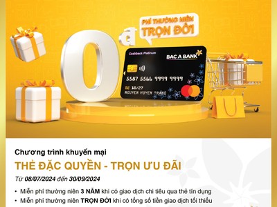 Miễn phí thường niên trọn đời với thẻ tín dụng quốc tế BAC A BANK MasterCard