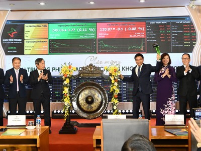 Lễ đánh cồng khai trương phiên giao dịch chứng khoán đầu năm 2026 được tổ chức tại Sở Giao dịch Chứng khoán Hà Nội