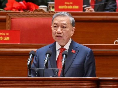 Đồng chí Tô Lâm, Tổng Bí thư Ban Chấp hành Đảng Cộng sản Việt Nam khóa XIV đọc Diễn văn bế mạc Đại hội đại biểu toàn quốc lần thứ XIV của Đảng.