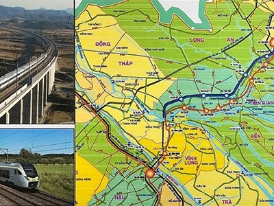 Bản đồ hướng tuyến đường sắt TP.HCM - Cần Thơ.