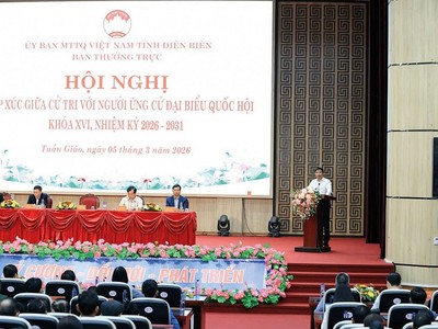 Bộ trưởng Bộ Tài chính Nguyễn Văn Thắng gặp gỡ, tiếp xúc cử tri tại Điện Biên, ngày 5/3/2026. Ảnh: Đức Thanh