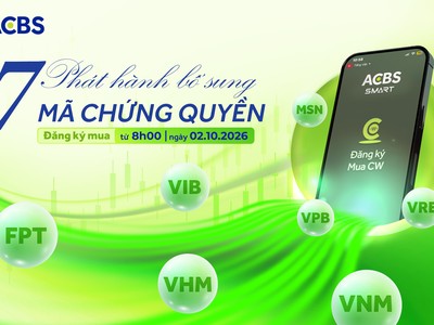 Chứng khoán ACB (ACBS) thông báo phát hành bổ sung 7 mã chứng quyền có bảo đảm đợt 1 năm 2026 (Kỳ 3)