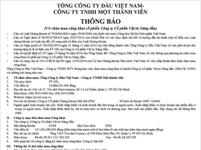 PVOil thông báo chào mua công khai cổ phiếu COM