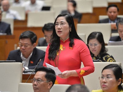 Đại biểu Nguyễn Thị Thủy phát biểu tại hội trường.