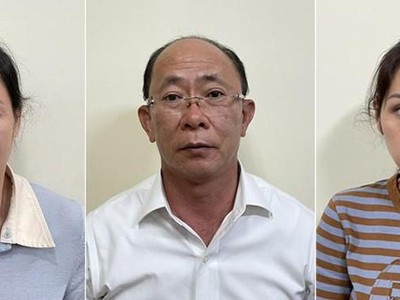 Các bị can lần lượt từ trái sang phải: Trần Đình Như Ý, Võ Hồng Cường, Nguyễn Thục Anh. Ảnh: Bộ Công an.