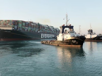 Một khung cảnh con tàu container Ever Given ngày 29/3 (Nguồn: Reuters)