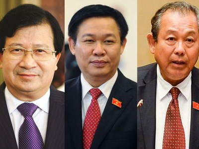 Ba ứng viên được Thủ tướng Chính phủ giới thiệu để Quốc hội bầu làm Phó Thủ tướng: ông Trịnh Đình Dũng, ông Vương Đình Huệ và ông Trương Hòa Bình