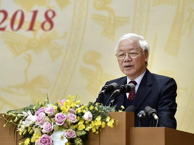 Tổng Bí thư, Chủ tịch nước Nguyễn Phú Trọng yêu cầu phải kiên quyết, năng động, sáng tạo lãnh đạo, chỉ đạo tổ chức chức thực hiện có kết quả cụ thể các nhiệm vụ, giải pháp đã đề ra. Ảnh: VGP