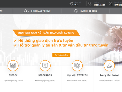 Trên website, VNDIRECT thông báo cam kết đảm bảo chất lượng hệ thống giao dịch và dịch vụ hỗ trợ trực tuyến