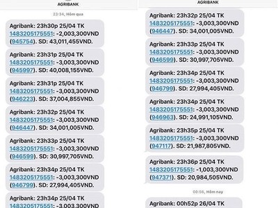 Tài khoản của một khách hàng Agribank liên tục bị rút tiền tối 25/4.