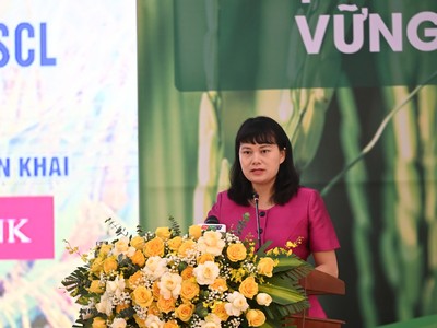 Bà Phùng Thị Bình, Phó tổng giám đốc Agribank phát biểu tại Hội nghị