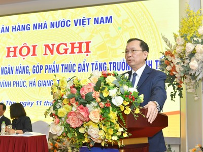 Phó thống đốc thường trực NHNN Đào Minh Tú phát biểu tại Hội nghị "Đẩy mạnh tín dụng ngành Ngân hàng nhằm góp phần tăng trưởng kinh tế" 