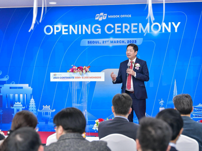 Chủ tịch HĐQT FPT Trương Gia Bình phát biểu trong lễ khai trương văn phòng thứ hai của FPT tại Hàn Quốc