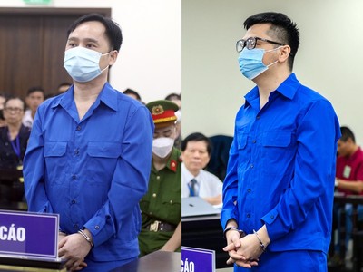 Bị cáo Đỗ Thành Nhân (trái) nhận án 5 năm 6 tháng tù; bị cáo Đỗ Đức Nam nhận án 4 năm tù