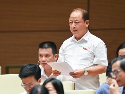 Đại biểu Sùng A Lềnh (đoàn Lào Cai) chất vấn Phó thủ tướng Lê Minh Khái sáng 8/6. 