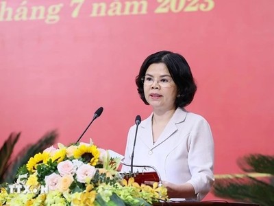 Bà Nguyễn Hương Giang, Chủ tịch UBND tỉnh khóa XIX, nhiệm kỳ 2021-2026 vừa bị miễn nhiệm chức danh (Ảnh: TTXVN)