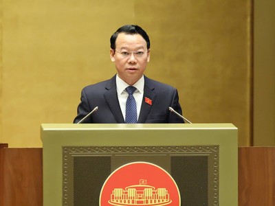 Bộ trưởng Bộ Tài nguyên và Môi trường Đỗ Đức Duy trình bày Tờ trình dự thảo Nghị quyết sáng 13/11