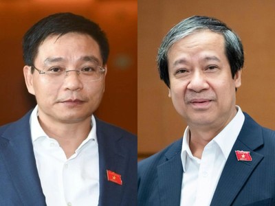 Bộ trưởng Bộ Tài chính Nguyễn Văn Thắng và Bộ trưởng Bộ Giáo dục và Đào tạo Nguyễn Kim Sơn (Ảnh: QH)