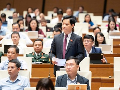 Đại biểu Nguyễn Hải Nam tham gia thảo luận ở hội trường sáng 21/4