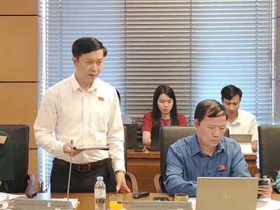 Đại biểu Nguyễn Hoàng Tùng, đoàn ĐBQH tỉnh Lạng Sơn phát biểu tại tổ sáng 5/8