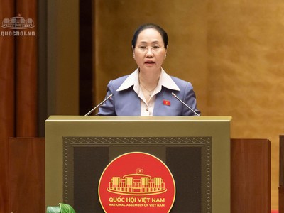 Bộ trưởng Bộ Văn hoá, Thể thao và Du lịch Lâm Thị Phương Thanh trình bày Tờ trình dự án Luật Phát triển công nghiệp văn hoá sáng 24/10.