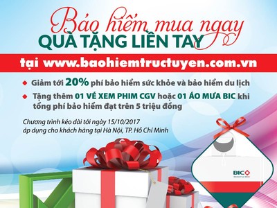 BIC ưu đãi đến 30% phí cho khách hàng mua bảo hiểm trực tuyến