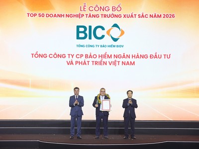 BIC đứng trong Top 50 doanh nghiệp tăng trưởng xuất sắc Việt Nam năm 2026