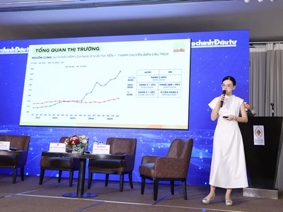 Bà Cao Thị Thanh Hương - Phó giám đốc Bộ phận Nghiên cứu và Tư vấn của Savills trình bày tại Hội thảo. Ảnh: Lê Toàn