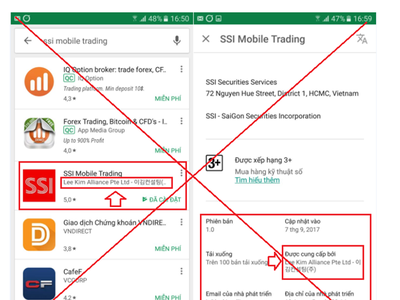 SSI bị làm giả ứng dụng SSI Mobile Trading trên Google Play 