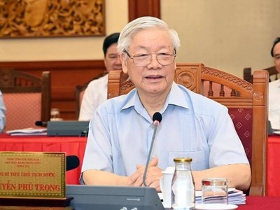 Tổng Bí thư, Chủ tịch nước Nguyễn Phú Trọng chủ trì làm việc với Ban Thường vụ Thành uỷ Hà Nội - (Ảnh TTXVN) 