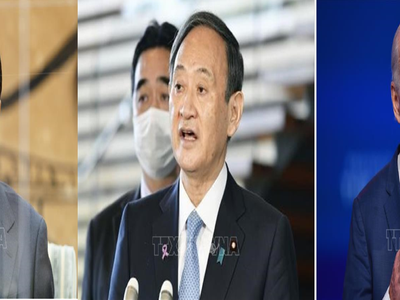 Từ trái qua phải: Tổng thống Hàn Quốc Moon Jae-in, Thủ tướng Nhật Bản Suga Yoshihid và ông Joe Biden. Ảnh: Yonhap, Kyodo,AFP/ TTXVN
