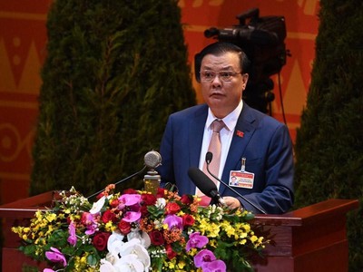 Bộ trưởng Bộ Tài chính Đinh Tiến Dũng trình bày tham luận tại Đại hội.