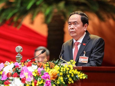 Ông Trần Thanh Mẫn, Chủ tịch Ủy ban Trung ương Mặt trận Tổ quốc Việt Nam là người đầu tiên trình bày tham luận. Ảnh QV