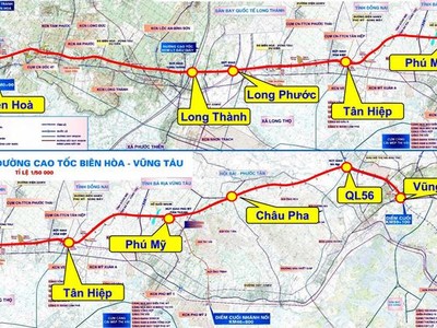Sơ đồ hướng tuyến cao tốc Biên Hòa - Vũng Tàu.