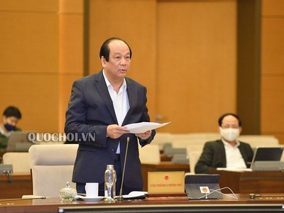 Bộ trưởng, Chủ nhiệm Văn phòng Chính phủ Mai Tiến Dũng trình bày báo cáo (Ảnh Quochoi.vn)