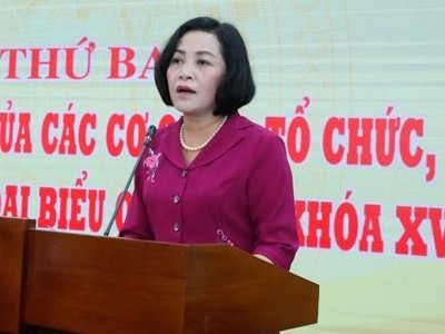 Bà Nguyễn Thị Thanh, Trưởng ban Công tác đại biểu báo cáo tại Hội nghị (Ảnh GH)