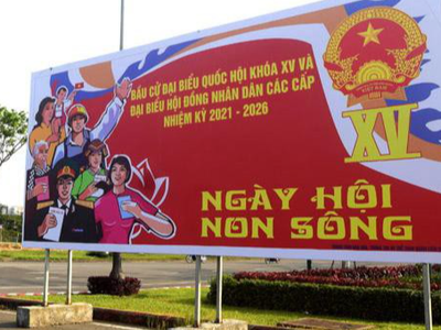 Panô tuyên truyền về bầu cử đại biểu Quốc hội khóa XV và đại biểu HĐND các cấp nhiệm kỳ 2021-2026 tại Đà Nẵng (Ảnh - Báo Đà Nẵng).