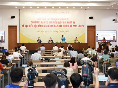 Hội đồng Bầu cử Quốc gia họp báo về công tác chuẩn bị bầu cử (Ảnh- Duy Linh) .