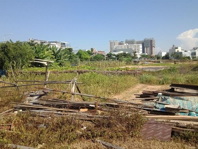 Khu đất thực hiện dự án Trung tâm văn hóa kết hợp phục vụ sinh hoạt cộng đồng Khu dân cư Phú Mỹ An là bãi đất cây cỏ mọc um tùm và trũng thấp. Ảnh: Nhiệt Băng