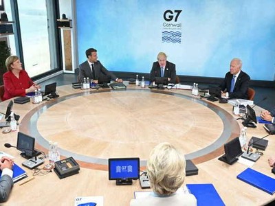 Lãnh đạo các nước G7 và khách mời tại buổi khai mạc Hội nghị thượng đỉnh G7 tổ chức ở vùng Cornwall, Anh vào ngày 11/6. Ảnh: AFP