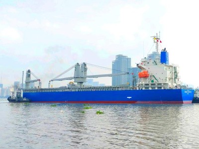 Tàu vận chuyển hai đoàn tàu cập cảng vào lúc 8 giờ sáng ngày 13/7.