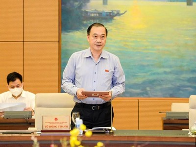 Chủ nhiệm Uỷ ban Kinh tế Vũ Hồng Thanh trình bày báo cáo thẩm tra.