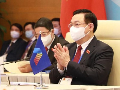 Chủ tịch Quốc hội Vương Đình Huệ làm Trưởng đoàn tham dự AIPA 42 tại điểm cầu Hà Nội, đặt tại Trung tâm Hội nghị quốc tế (Ảnh Duy Linh).