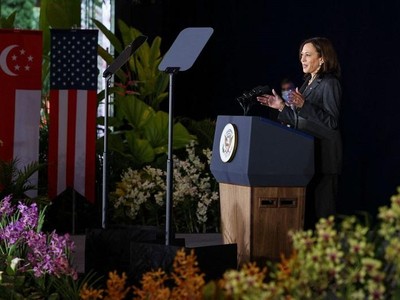 Phó tổng thống Mỹ Kamala Harris có phát biểu tại Singapore vào ngày 24/8. Ảnh: AFP