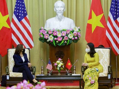 Phó Chủ tịch nước Võ Thị Ánh Xuân tiếp Phó Tổng thống Hoa Kỳ Kamala Harris (Ảnh: BNG)